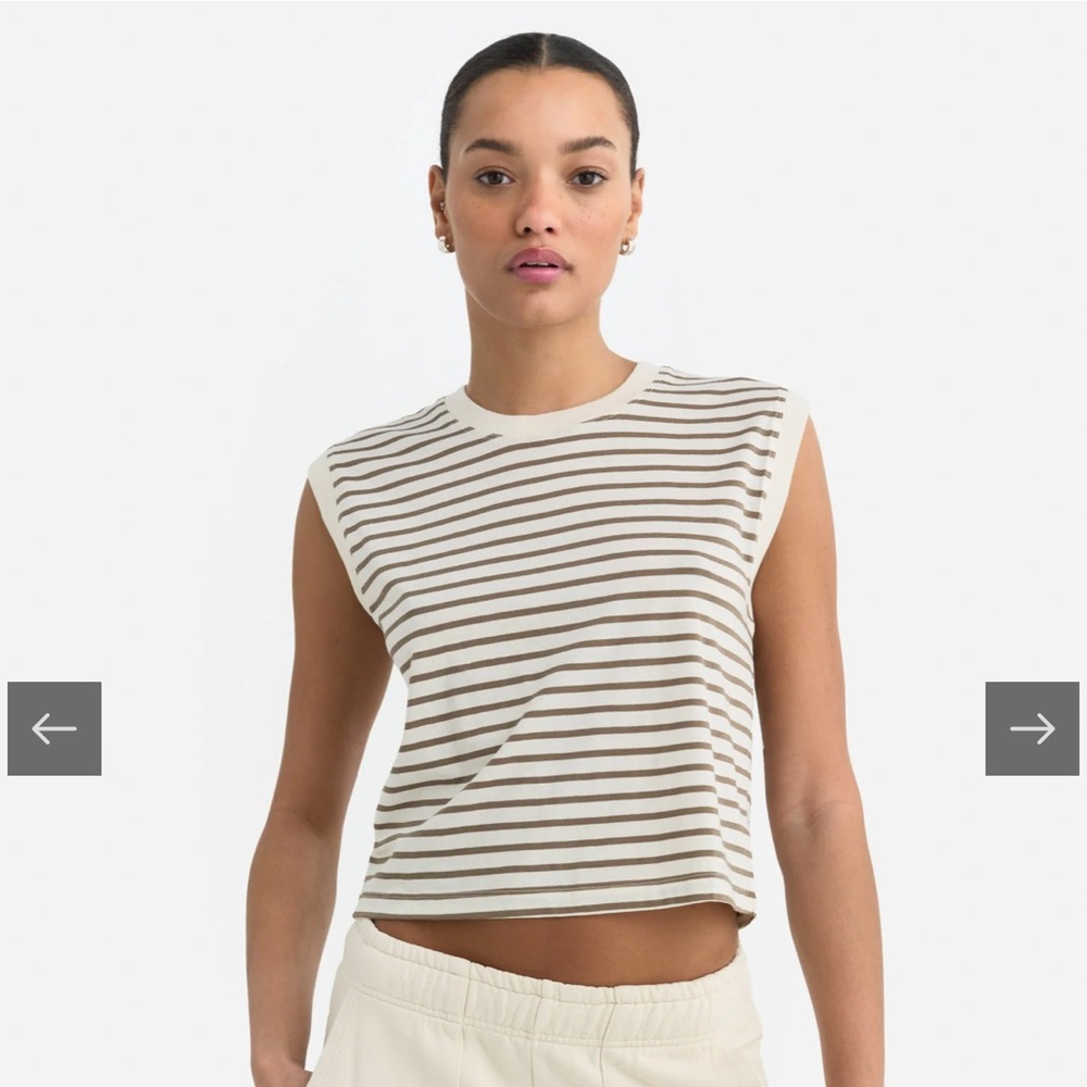 MATE the Label Striped Muscle Tee in Cream and Brown